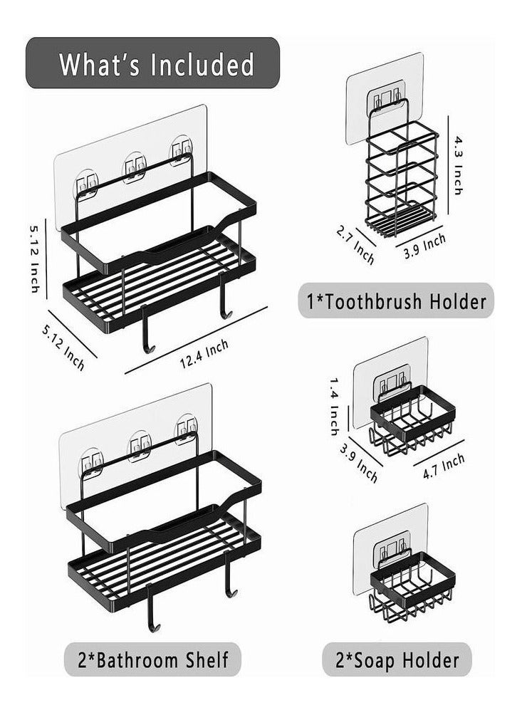 Arabest 5 Pack Shower Caddy, Adhesive Bathroom Organizer, No Drilling, Large Capacity, Rustproof Stainless Steel Bathroom Shower Organizer with 4 Hooks, Shower Shelf for Inside Shower Black - Image 4